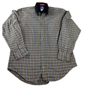 Vintage Texas Cotton Button Up Shirt Men's Large Plaid Extra Long Tails USA Made